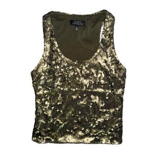 Robert Rodriguez Scoop Neck Sequined Tank Top in Gold Size 0 EUC